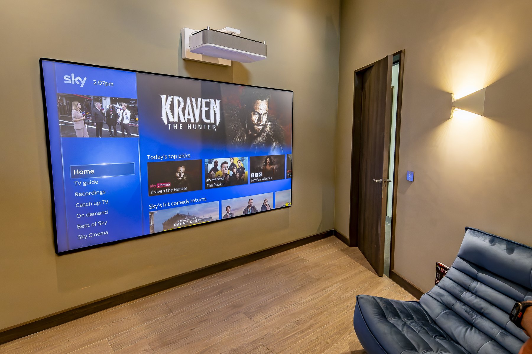 Entertainment room with a large projection screen