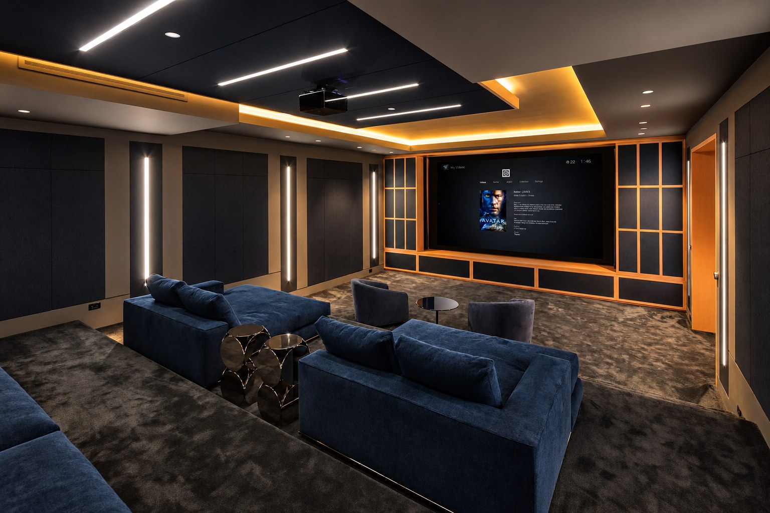 Dedicated cinema room with concealed lighting and reclining seats