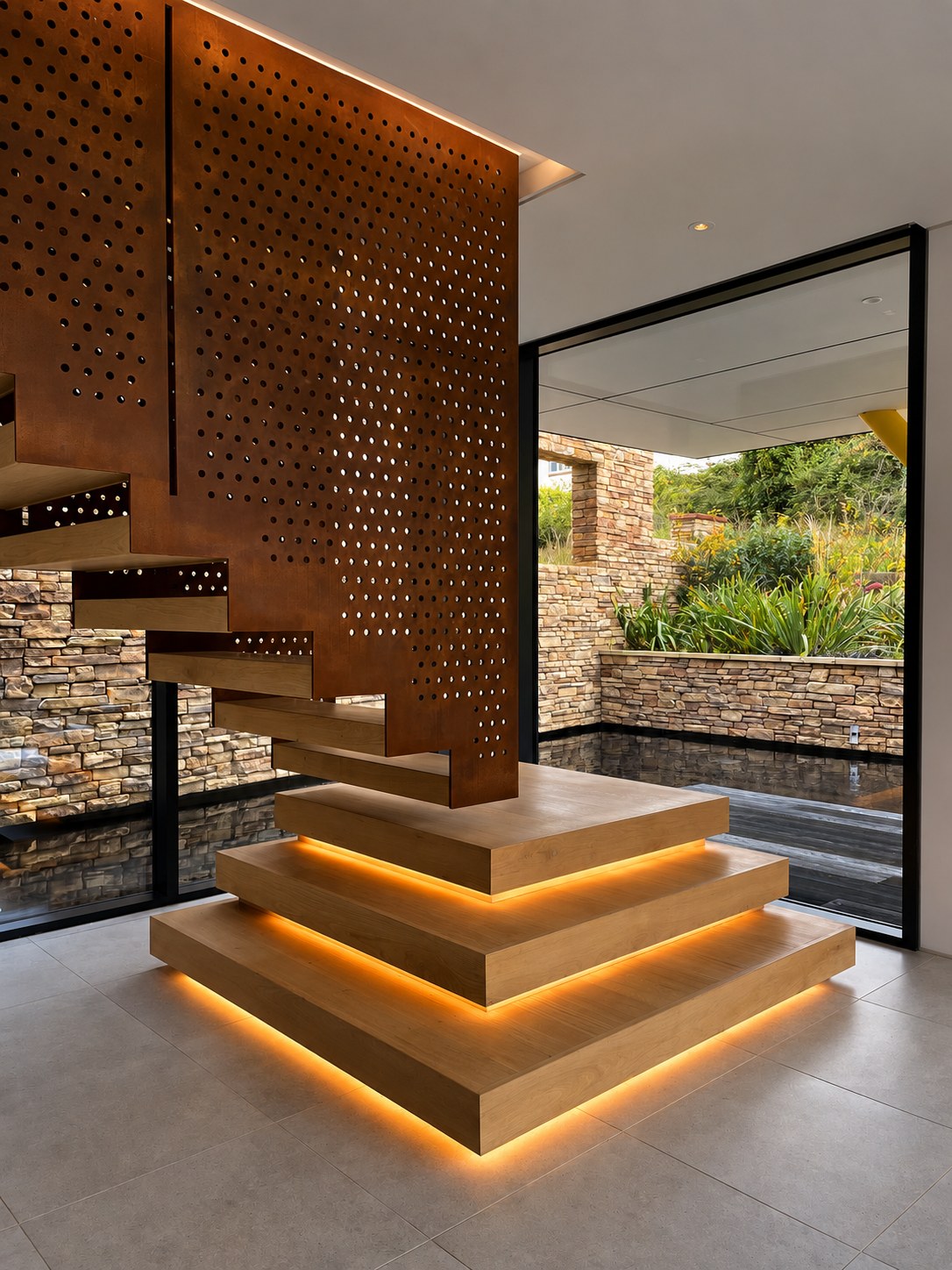 Illuminated staircase in a contemporary home