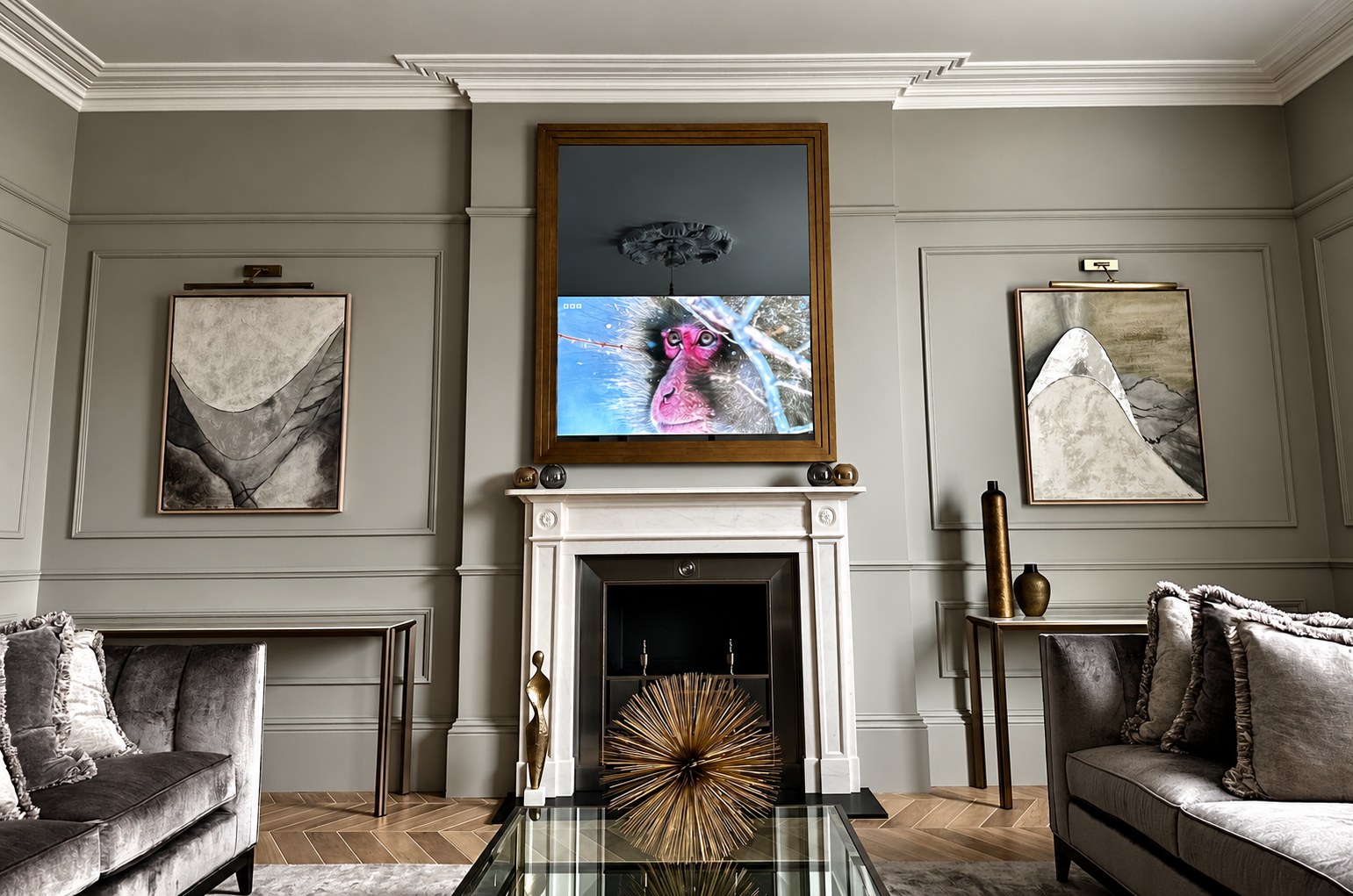 Television integrated into a traditional living room